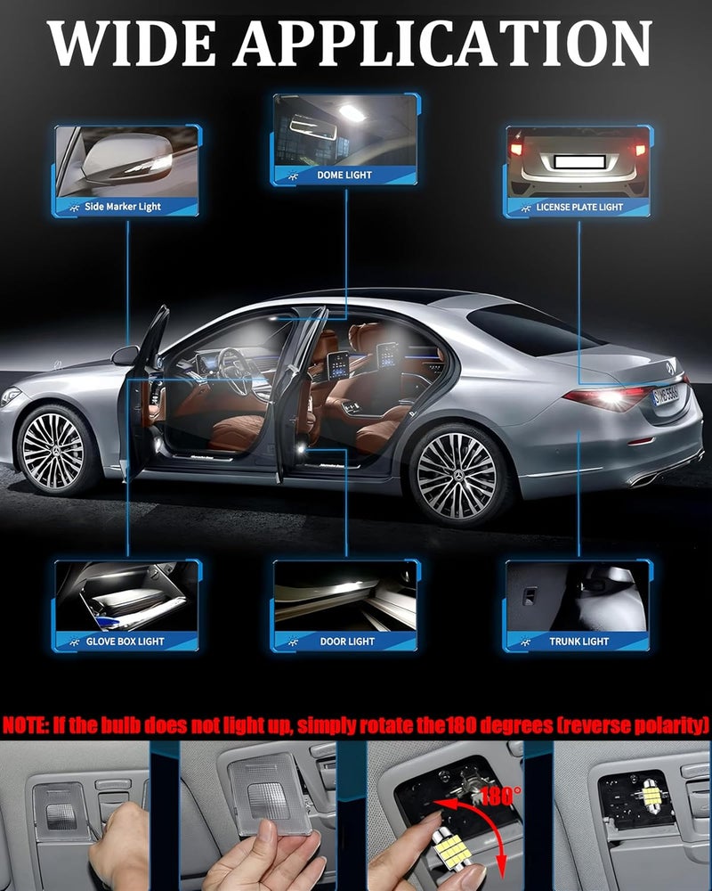 LEDYOTRY 24 Pieces Car interior led lights Dome Light Kit Set, Super Bright White T10 194 578 41mm DE3175 31mm LED Bulb Replacement for Car Indoor Map License Plate Door Side Marker Trunk Light - Image 3